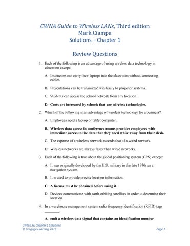 Solution Manual CWNA Guide to Wireless LANs, 3rd Edition Chapter 1-13