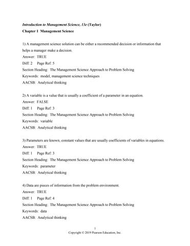 Test Bank Introduction to Management Science, 13th Edition by Bernard W. Taylor Chapter 1-16 & Modul
