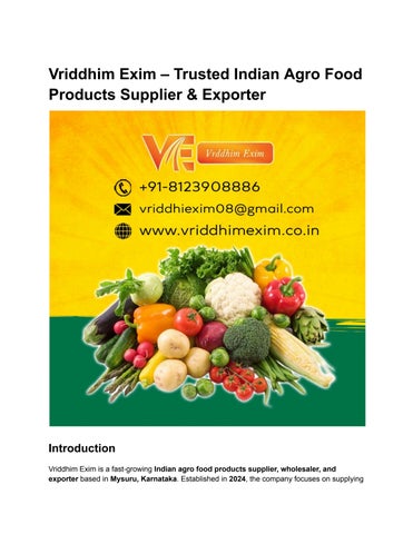 Vriddhim Exim – Trusted Indian Agro Food Products Supplier & Exporter