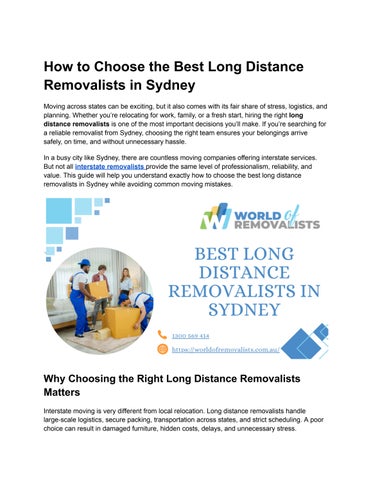 How to Choose the Best Long Distance Removalists in Sydney