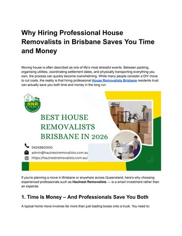 Why Hiring Professional House Removalists in Brisbane Saves You Time and Money