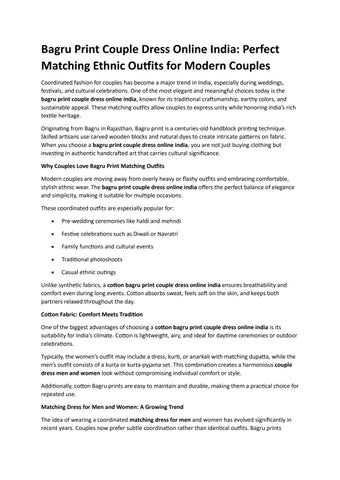 Bagru Print Couple Dress Online India