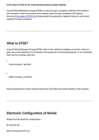 If the Value of CFSE for Ni: Understanding Nickel Complex Stability