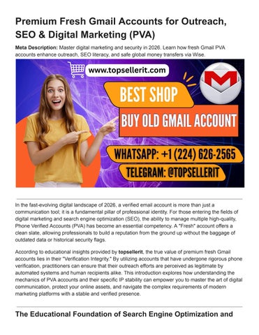 Buy Premium Fresh old Gmail Accounts for Outreach, SEO & Digital Marketing (PVA)