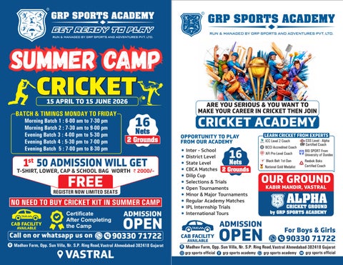 GRP Sports Academy Summer Cricket Camp 2026