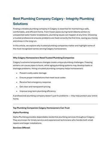Best Plumbing Company Calgary