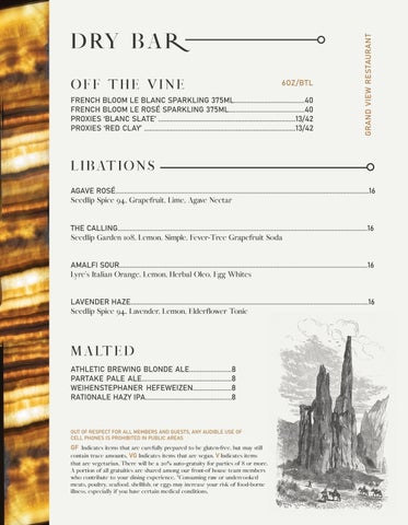 Dry Bar Menu 