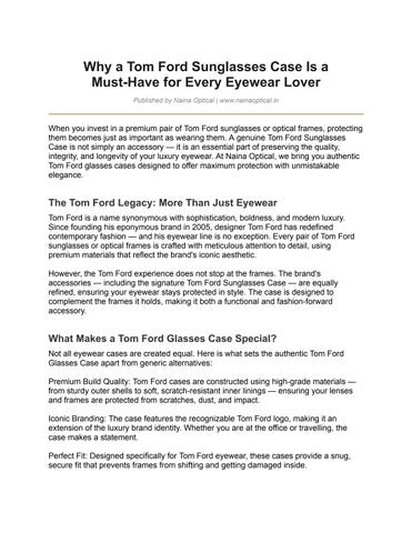 Tom Ford Glasses Case | Buy Authentic Tom Ford Sunglasses Case Online – Naina Optical