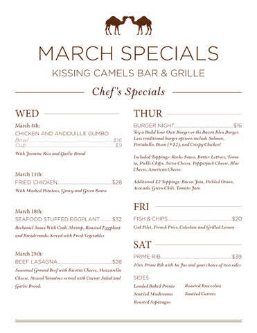 KC Grille Monthly Specials Menu March 2026