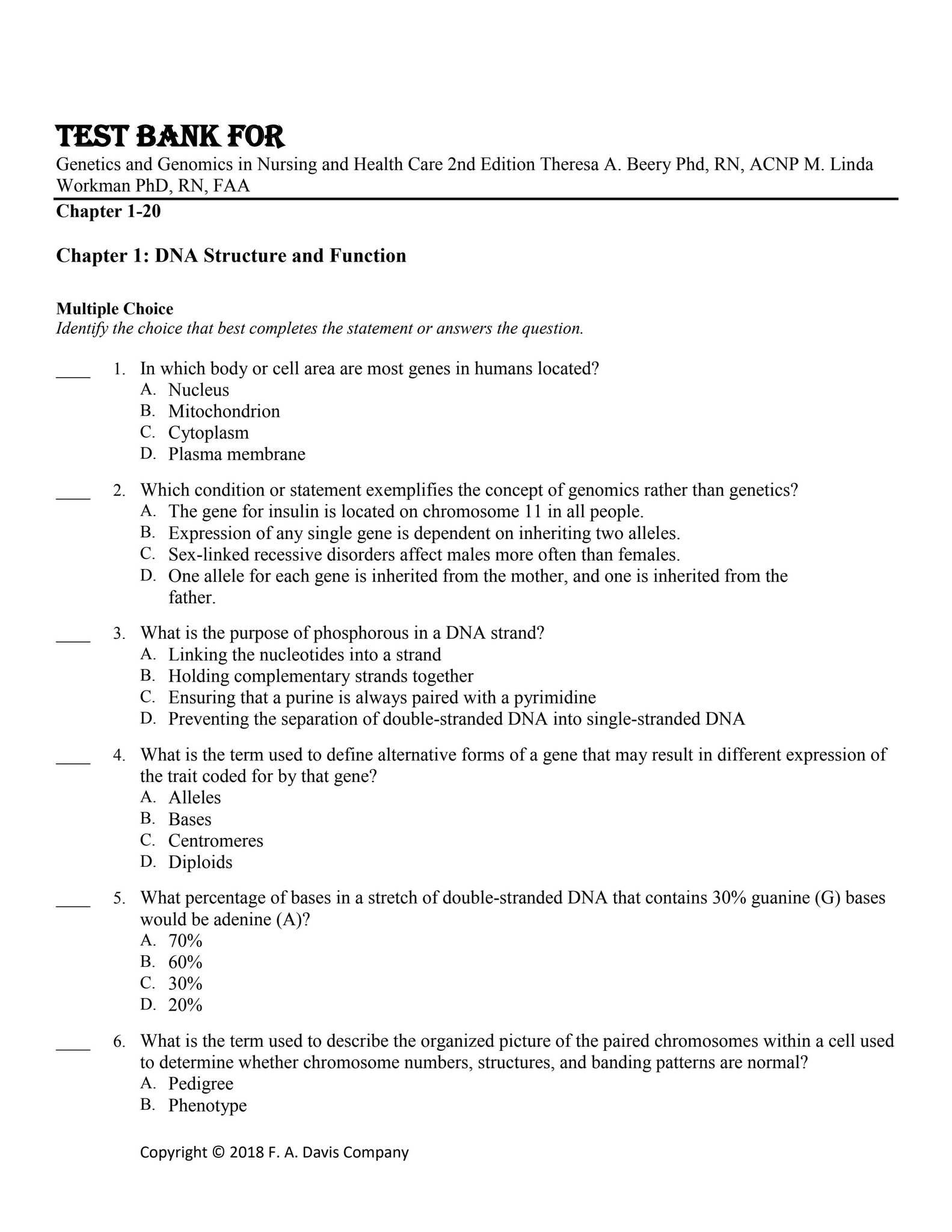 Test Bank For Genetics and Genomics in Nursing and Health Care 2nd ...