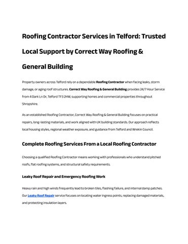 Roofing Contractor Services in Telford_ Trusted Local Support by Correct Way Roofing & General Build