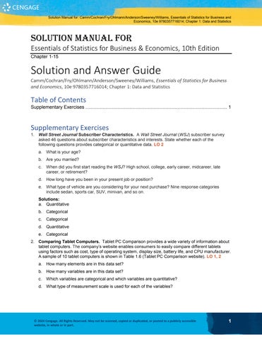 Solution Manual for Essentials of Statistics for Business & Economics, 10th Edition by Camm, Cochran
