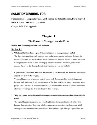 Solution Manual for Fundamentals of Corporate Finance, 5th Edition by Robert Parrino, David Kidwell,