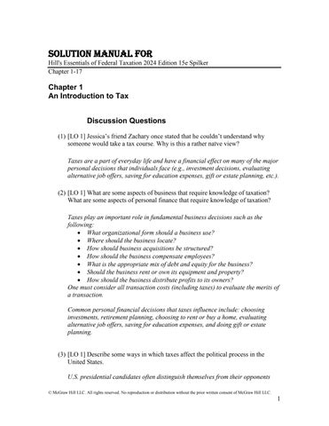 Solution Manual for McGraw-Hill's Essentials of Federal Taxation 2024 Edition 15th Edition by Brian 