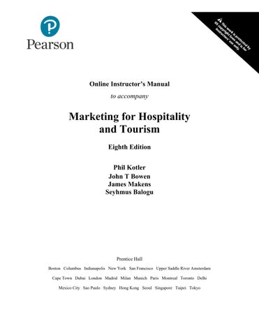 Solution Manual for Marketing for Hospitality and Tourism, 8th Edition Philip Kotler,  John T. Bowen