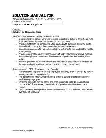 Solution Manual for Managerial Accounting, 12th Canadian Edition by Ray H. Garrison, Theresa Libby, 