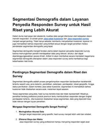 Segmentasi Demografis dalam Layanan Penyedia Responden Survey untuk Hasil Riset yang Lebih Akurat