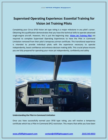 Supervised Operating Experience: Essential Training for Vision Jet Training Pilots