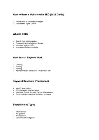 Comprehensive 2026 SEO Guide: From Basics to Advanced Website Ranking Strategies