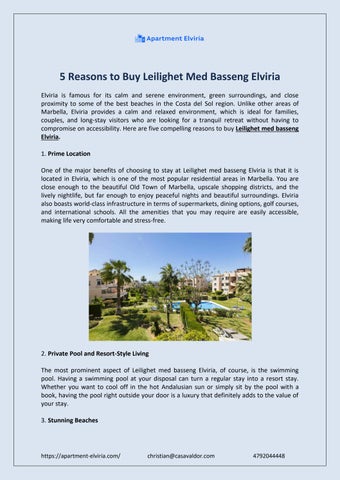 5 Reasons to Buy Leilighet Med Basseng Elviria
