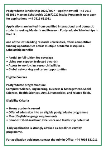 2026)2027,University of Surrey Scholarship for Masters Program  – Apply Now call (+44 7916 631011).M