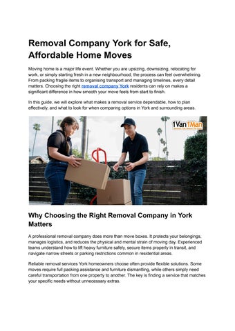 Removal Company York for Safe, Affordable Home Moves