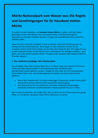 Müritz-Nationalpark vom Wasser aus Die Regeln und Genehmigungen für Ihr Hausboot mieten Müritz