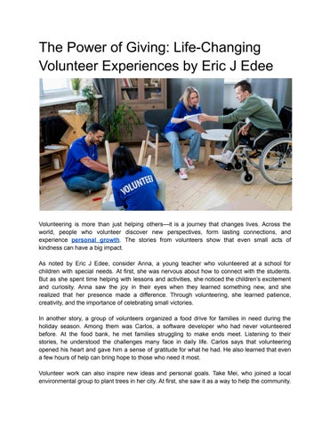 The Power of Giving_ Life-Changing Volunteer Experiences by Eric J Edee