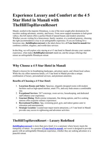 Experience Luxury and Comfort at the 4 5 Star Hotel in Manali with TheHillTopHavenResort
