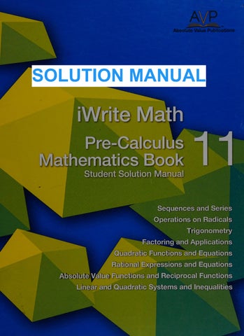 Alan Appleby, Greg Ranieri iWrite math  pre-calculus mathematics 11 book  teacher solution manual