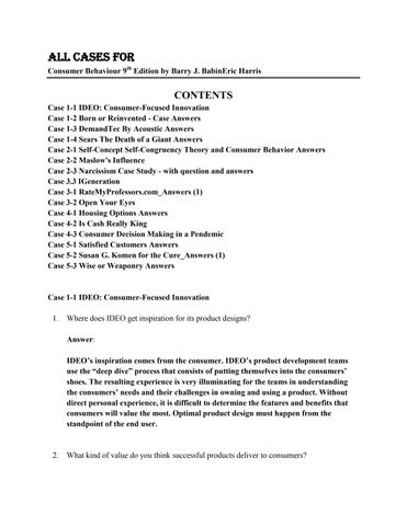 All Cases For Consumer Behaviour 9e Barry J. BabinEric Harris