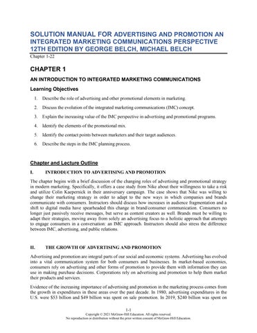 Solution Manual for Advertising and Promotion An Integrated Marketing Communications Perspective 12t