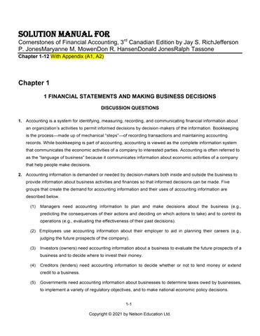Solution Manual for Cornerstones of Financial Accounting, 3rd Canadian Edition by Jay S. RichJeffers