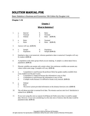 Solution Manual for Basic Statistics in Business and Economics 10th Edition By Douglas Lind, Chapter