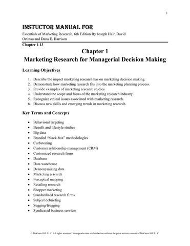 Solution Manual For Essentials of Marketing Research, 6th Edition By Joseph Hair, David Ortinau and 