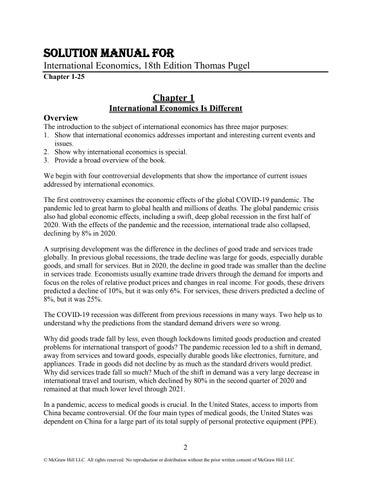Solution Manual For International Economics, 18th Edition Thomas Pugel Chapter(1-25)