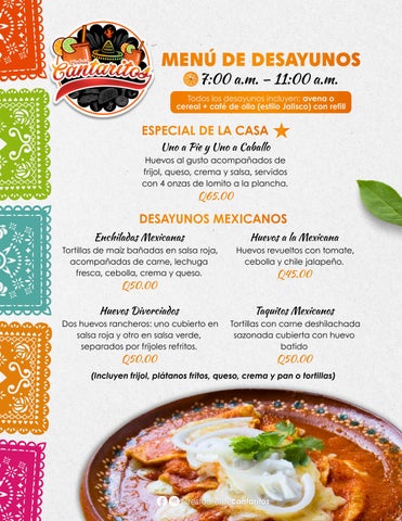 Menú Desayunos Restaurante Cantaritos