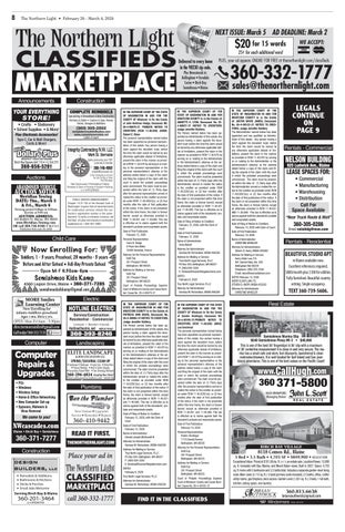 The Northern Light Classifieds: February 26-March 4, 2026