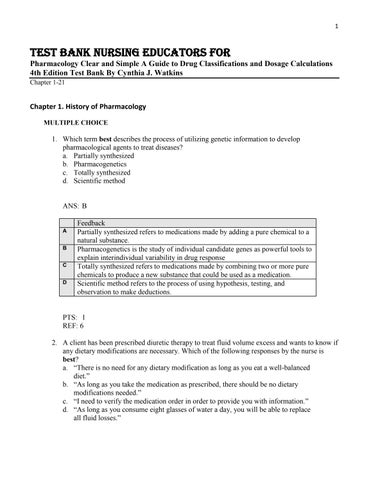 Test Bank Nursing Educators for Pharmacology Clear and Simple A Guide to Drug Classifications and Do