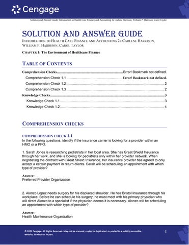 Solution and Answer Guide  Introduction to Health Care Finance and Accounting 2th Edition Carlene Ha