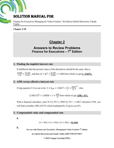 Solution Manual For Finance for Executives Managing for Value Creation, 7th Edition by Gabriel Hawaw