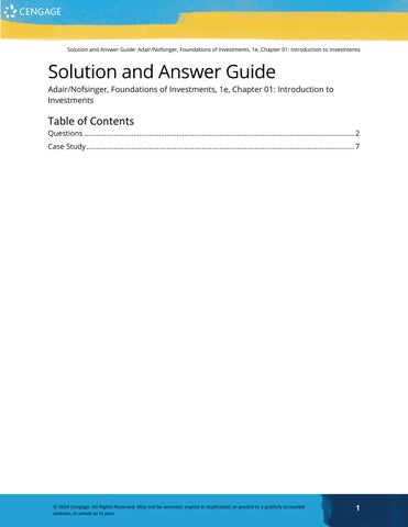 Solution Manual For Foundations of Investments An Introduction, 1st Edition by Troy Adair, John R. N