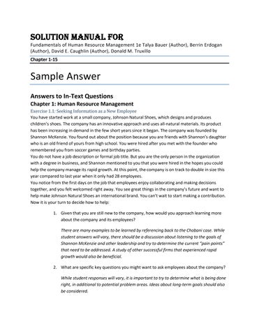 Solution Manual For Fundamentals of Human Resource Management 1e Talya Bauer (Author), Berrin Erdoga