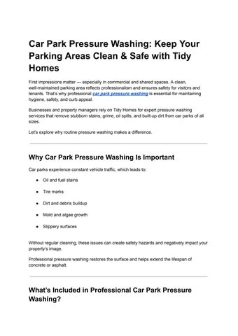 Car Park Pressure Washing: Keep Your Parking Areas Clean & Safe with Tidy Homes