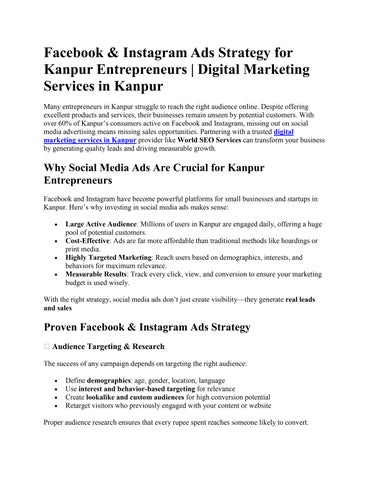 Facebook & Instagram Ads Strategy for Kanpur | Digital Marketing Services in Kanpur