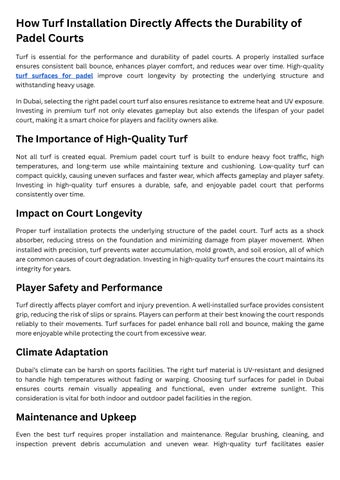 How Turf Installation Directly Affects the Durability of Padel Courts