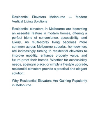 Residential Elevators Melbourne: Luxury, Safety, and Convenience