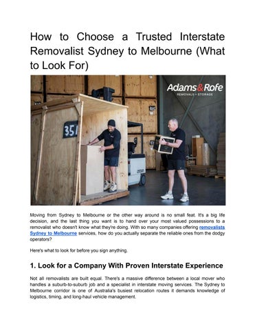 How to Choose a Trusted Interstate Removalist Sydney to Melbourne (What to Look For)