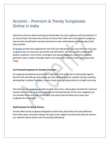 Accentz – Premium & Trendy Sunglasses Online in India
