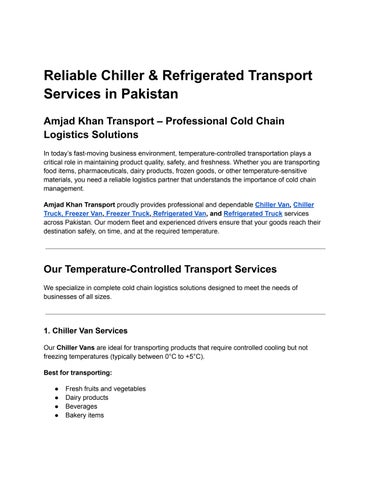 Reliable Chiller & Refrigerated Transport Services in Pakistan